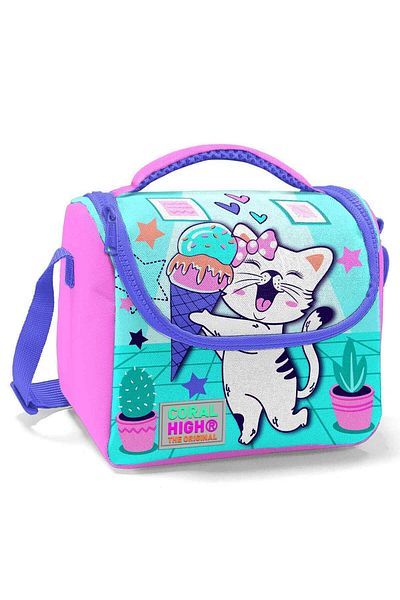 Coral High Cute Lunchbox with Cat Pattern - 11751