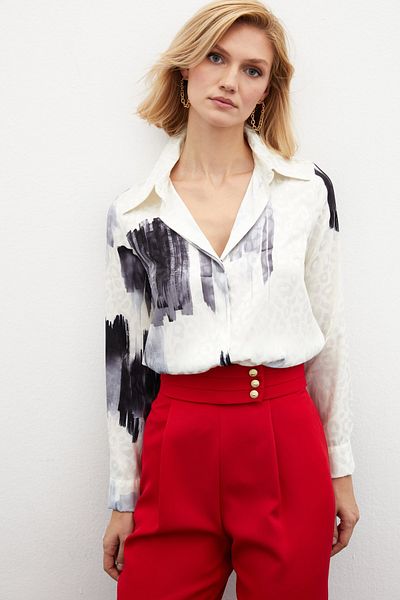 Sateen Casual Patterned Black Shirt