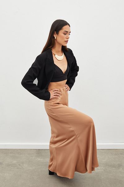 Sateen Fusta lungă din satin CAMEL