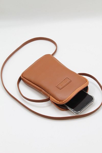 NOTHING Women's Tan Leather Mini Phone Holder Cross Shoulder Bag