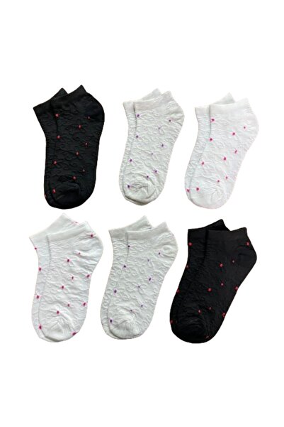 UygunHep Pachet de 6 șosete papuci din bumbac de calitate, cu modele, culori mixte