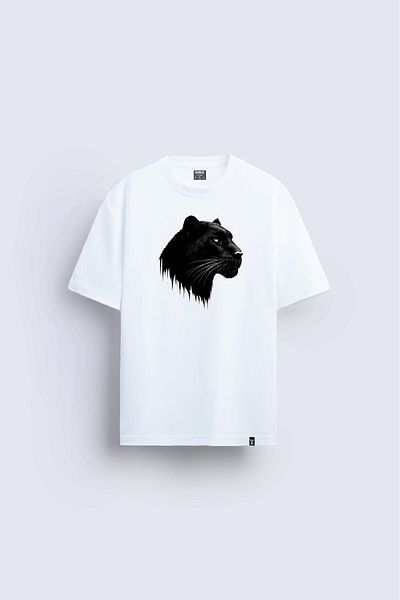 Darkia White Relaxed Fit Panther Printed Crew Neck T-shirt