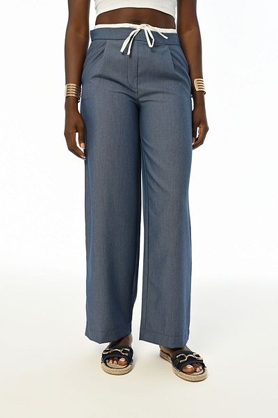 Orfeo Negro Navy Blue Wide Leg Women's Trousers - Waist Tied