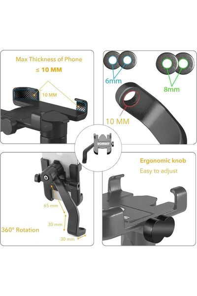 Asfal Metal Ayna Bağlantılı Motosiklet Scooter Telefon Tutucu 360° Dönen Motosiklet Cep Telefonu Tutucu