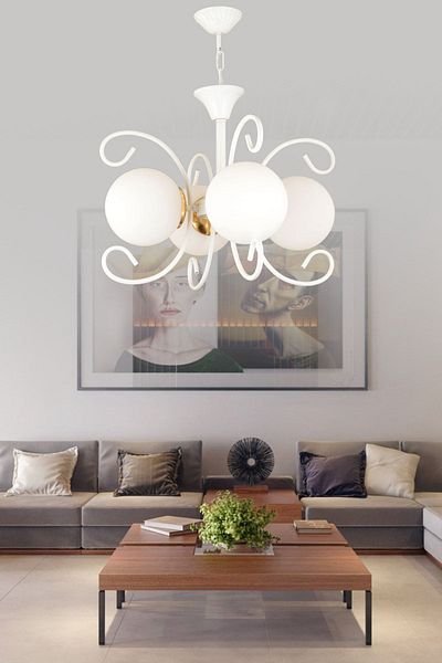 SONSUZ AYDINLATMA&AVİZE Violet White 4-Piece Modern Luxury Chandelier with White Globe Glass