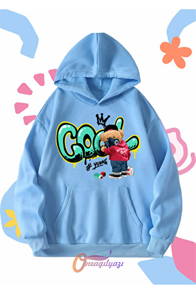 oneagılyazı Unisex dečija majica - Cool print medvjedića, Oversize kroj dukseva