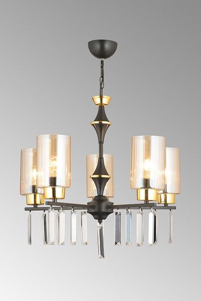 SONSUZ AYDINLATMA&AVİZE Mevlana 5-Piece Black Cylinder Glass Luxury Upward Facing Crystal Stone Chandelier