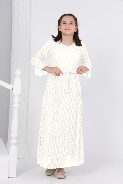 Jannock Μακρύ φόρεμα Hijab με σχέδιο Guipure - Νεαρή φόδρα