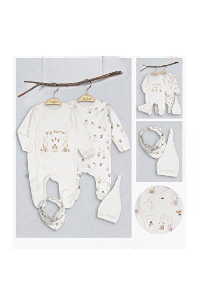 miniyou طقم رومبير للأطفال حديثي الولادة مكون من قطعتين بطبعات أرنب مع قبعة M...