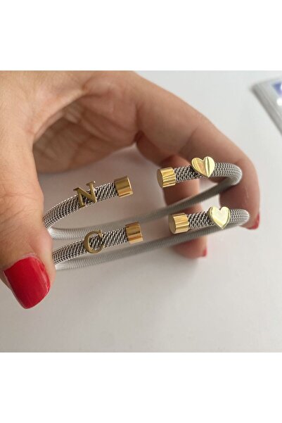 simurg jewellery Gümüş Harf ve Kalp Detaylı Sevgili Kombini