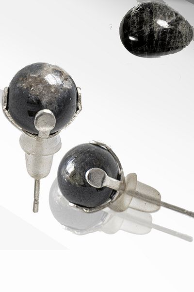 Tesbih Atölyesi Real Black Moon Stone Point - Natural Earrings