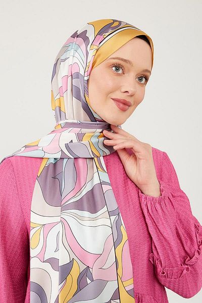 Levidor Mustard Colored Abstract Floral Patterned Angel Shawl