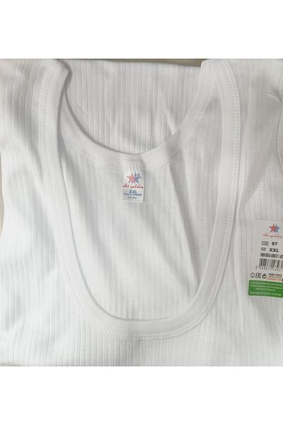 İki Yıldız Men's White 6-Piece Ribbed Athlete %100 Cotton