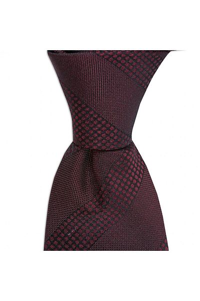 1001 Kravat Claret Red Striped 8 cm Wide Silk Tie