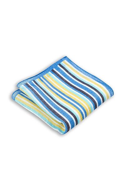 1001 Kravat Navy Blue Striped Linen Pocket Handkerchief in 33x33 cm Sizes