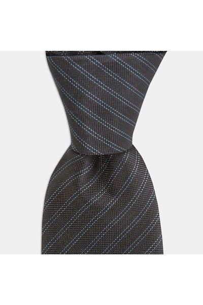1001 Kravat Dark Gray Striped 7.5 cm Wide Silk Tie