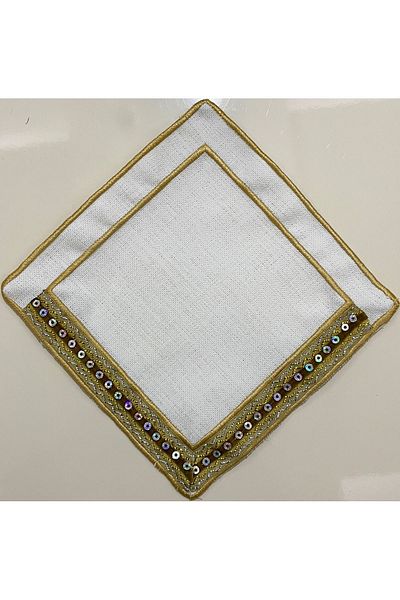 AYNAKIŞÇEYİZ 6 bucăți cu dungi brodate broderie șervețel de prezentație laterală din in cafea