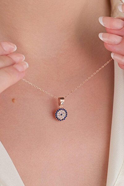 Tmt Silver 9 mm Gümüş Minimal Rose Kaplama Mavi Lacivert Nazar Boncuklu Boncu...