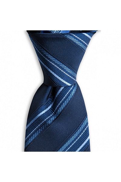1001 Kravat Navy Blue Striped 7.5 cm Wide Silk Tie