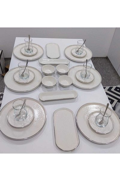 COOKCASE Platinum Modern Cream Breakfast Set for 6 People - 32 Pieces - 82920