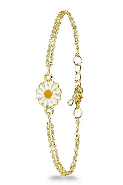 Duke Nickle Daisy Figured Zircon Brass Bracelet - Gold Stone Detailed Dbbl3139
