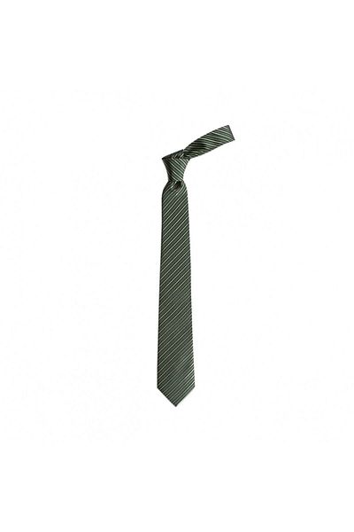 1001 Kravat Green Striped 7.5 cm Wide Silk Tie