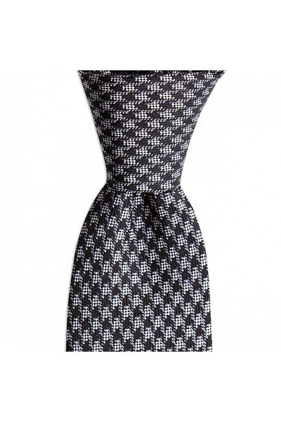 1001 Kravat Black Gray Patterned 7.5 cm Wide Silk Tie