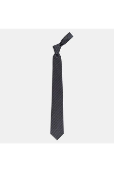 1001 Kravat Dark Gray Striped 7.5 cm Wide Silk Tie