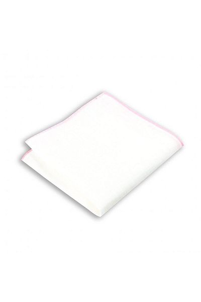 1001 Kravat Pink Edge Striped Linen Pocket Handkerchief in 33x33 cm Sizes