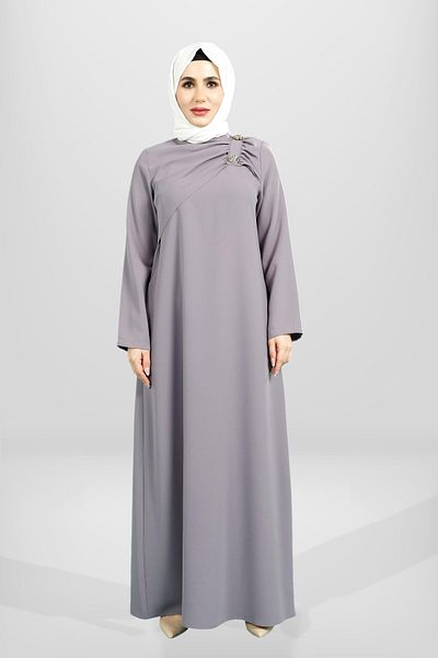 Beyza Λιλά Φόρεμα Hijab - Λεπτομέρεια καρφίτσας και βολάν 5533