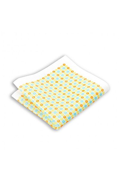 1001 Kravat Floral Patterned Green Colored Linen Pocket Handkerchief in 33x33 cm Sizes