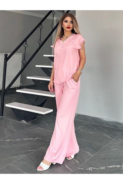 MİMİ Luxury Wear Cotton Women's Pajama Set - Buttoned Collar