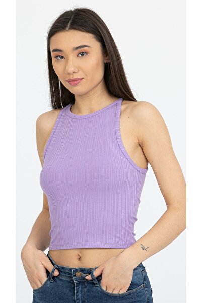 Kallisto Πλεκτό εσώρουχο Crop με λιλά ριμπ γιακά