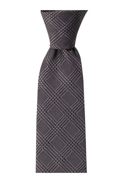 1001 Kravat Plaid Patterned Gray Tie