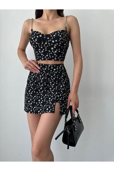 laughs SET 2 PIECE BLUZ, ȘORT ȘORT ȘI GLOP DE DĂMĂ, CU MOLAN DE FLORI, DETALII DE LIZARE, RD1032