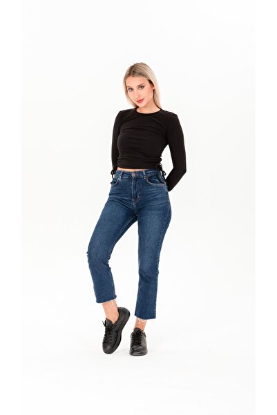 Kallisto Πλεκτή μπλούζα από κάρβουνο με κορδόνι στο πλάι με δέσιμο