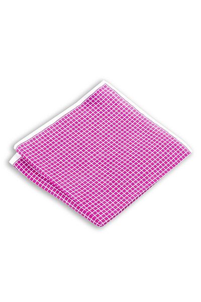 1001 Kravat Fuchsia Colored Square Patterned Linen Pocket Handkerchief in 33x33 cm Sizes