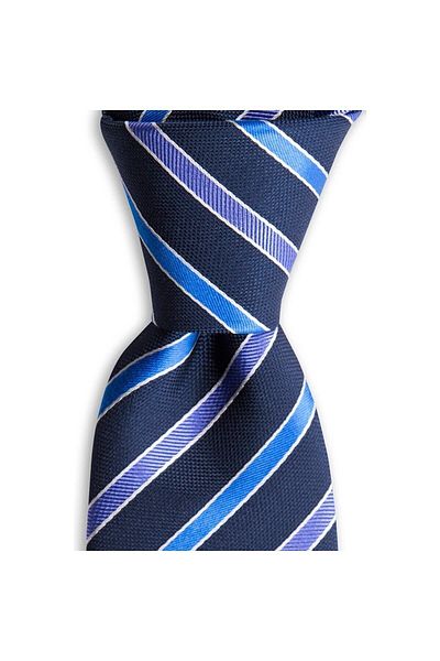 1001 Kravat Navy Blue Striped 7.5 cm Wide Silk Tie