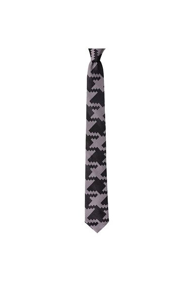 1001 Kravat Light Gray Panel Patterned 7 cm Wide Silk Tie