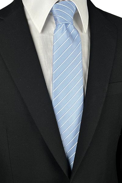 1001 Kravat Light Blue Striped Classic Tie Design