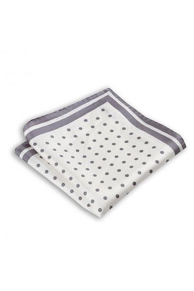1001 Kravat Gray Polka Dot Patterned 33x33 Cm Silk Pocket Handkerchief