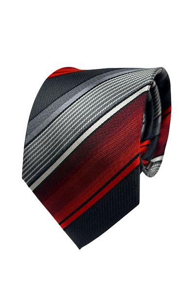 1001 Kravat Red Striped 7.5 cm Wide Silk Tie