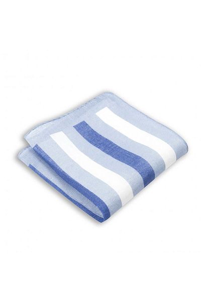 1001 Kravat Wide Striped Blue Colored Linen Pocket Handkerchief in 33x33 cm Sizes