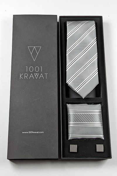 1001 Kravat Men's Gift Set - With Handkerchief, Tie and Cufflinks