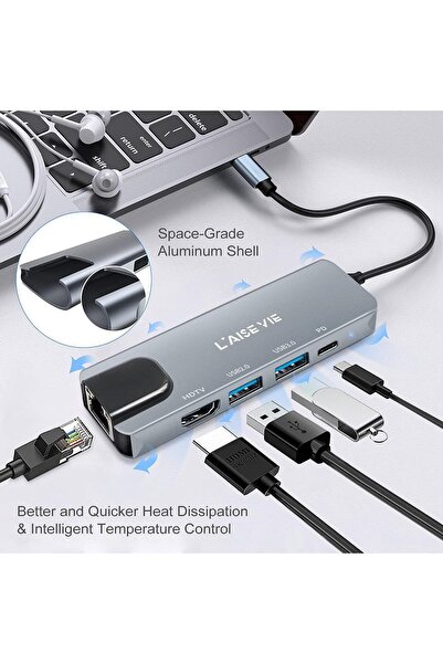 SpeedUF TYPE C Hub Çoklu Bağlantı Noktalı Adaptör, 5'i 1 arada TYPE C Yerleştirme İstasyonu
