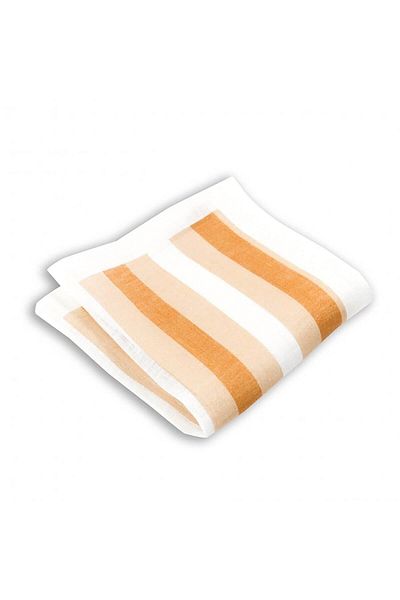 1001 Kravat Wide Striped Beige Colored Linen Pocket Handkerchief in 33x33 cm Sizes