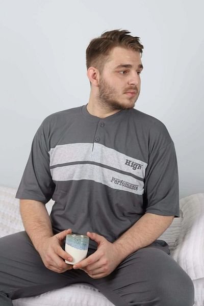 Huq Moda Σετ ανδρικών πιτζάμες με κοντό μανίκι μεγάλου μεγέθους