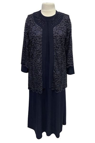 HESNA Rochie de binecuvântare de mărime mare bleumarin cu jachetă Costume de seară pentru mamă