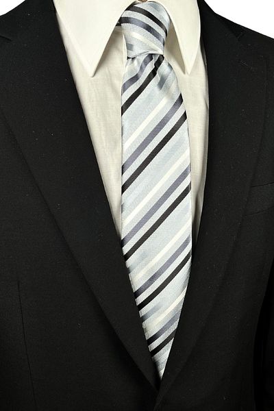 1001 Kravat Light Gray Striped 8 cm Wide Tie
