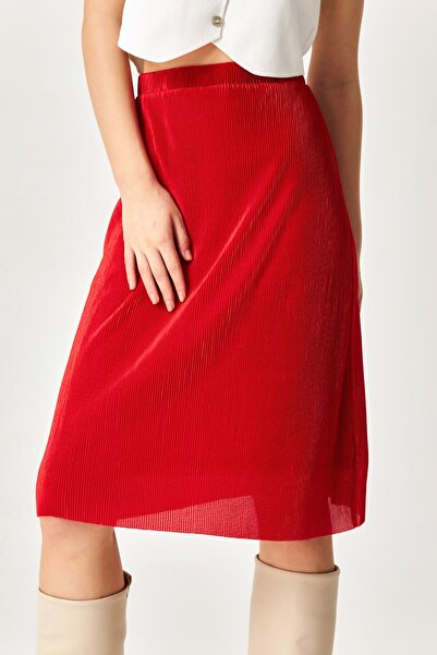 Kallisto Fustă plisată rosie cu talie elastică